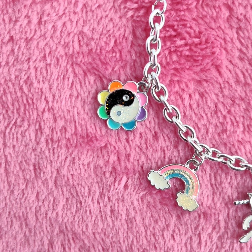 Charm Necklace - Claire's Silver Necklace with rainbow 🌈 And Unicorn 🦄 Charms